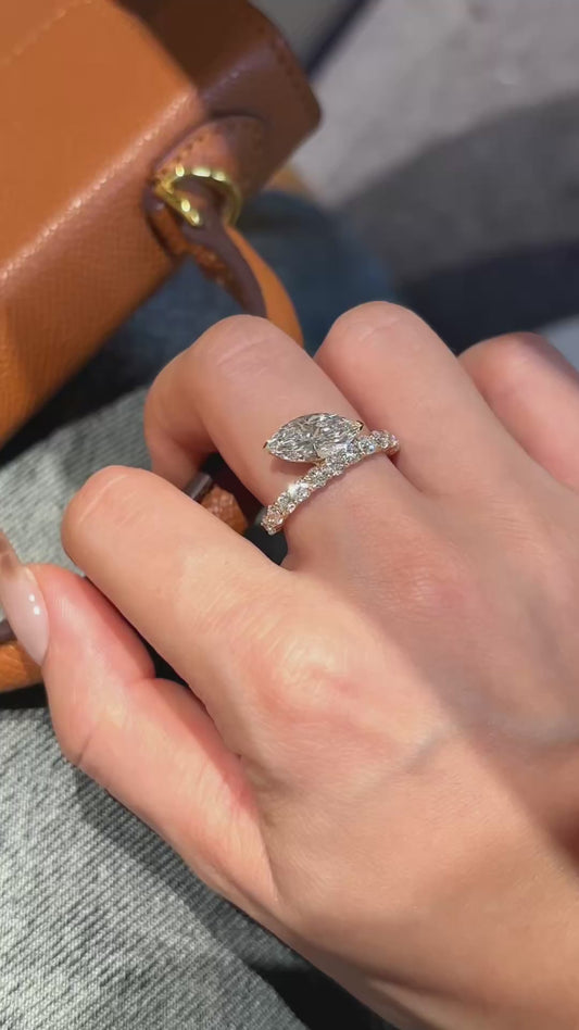 Horizontal Marquise Lab Grown Diamond Half Eternity Ring | 18K Yellow Gold