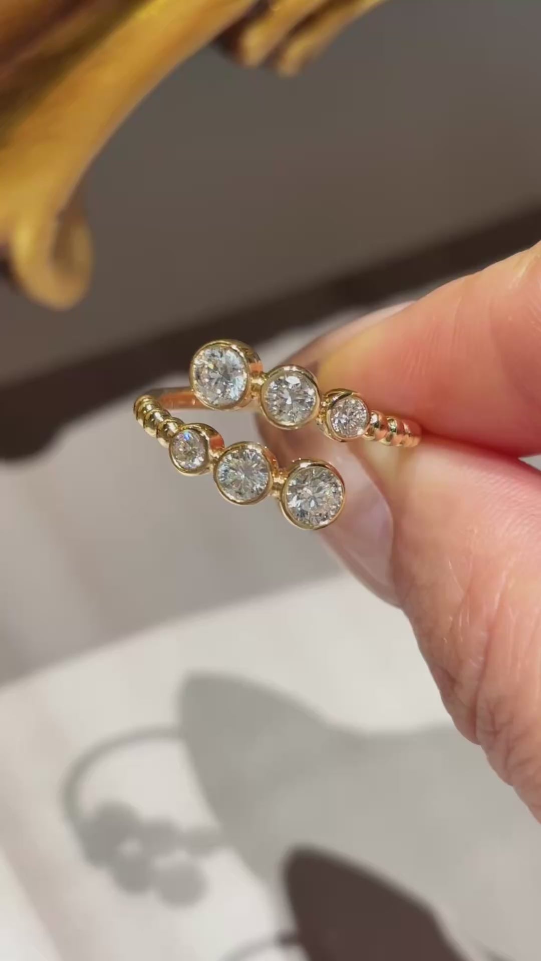 Lab Grown Diamond Bypass Ring | 18K Gold Bezel Set Band