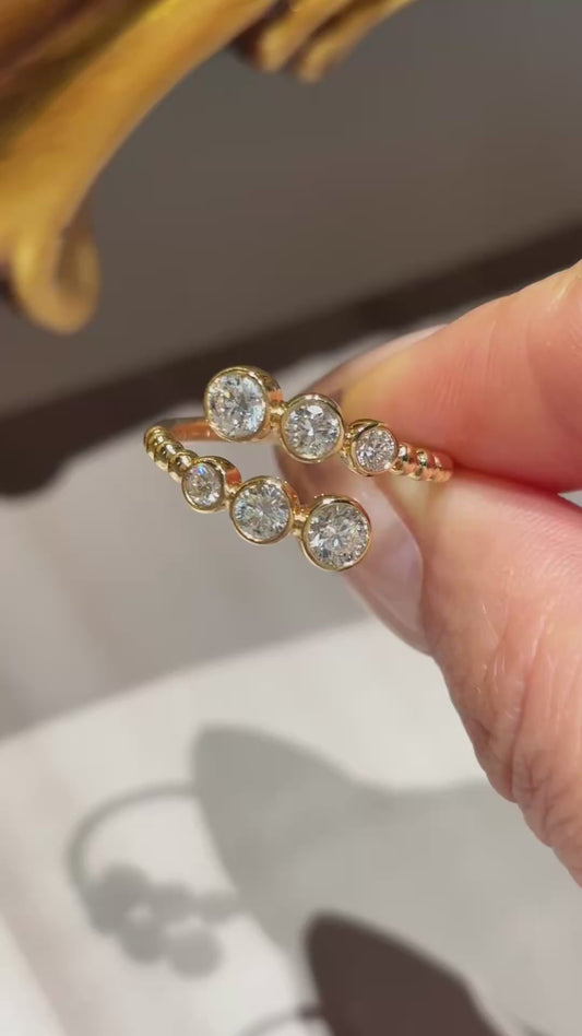 Lab Grown Diamond Bypass Ring | 18K Gold Bezel Set Band
