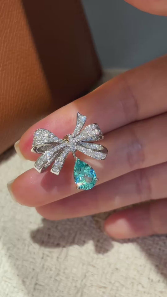 3.09ct 11.05g Exquisite Vintage Bow Paraiba Statement Ring | Sparkling Diamond Accents