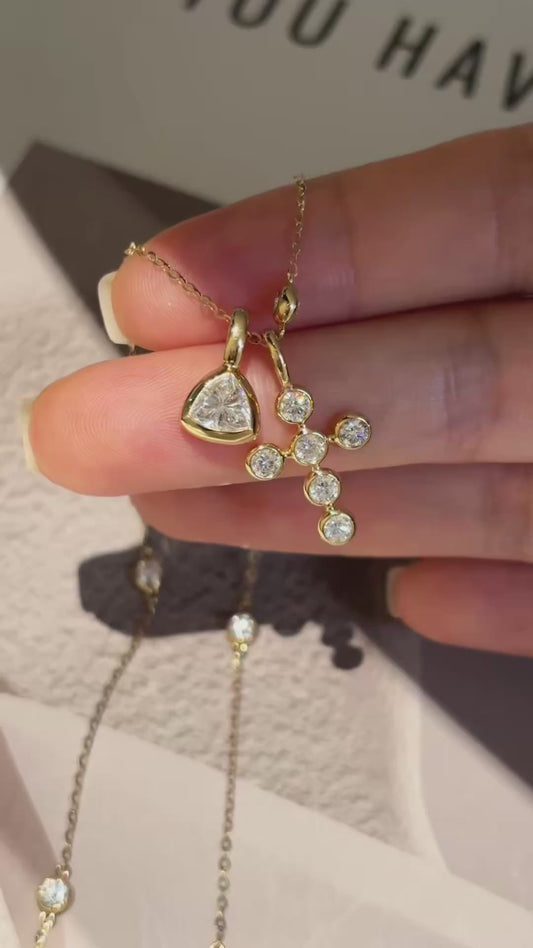 Bezel Set Triangle Lab Grown Diamond Solitaire Pendant | 18K Yellow Gold