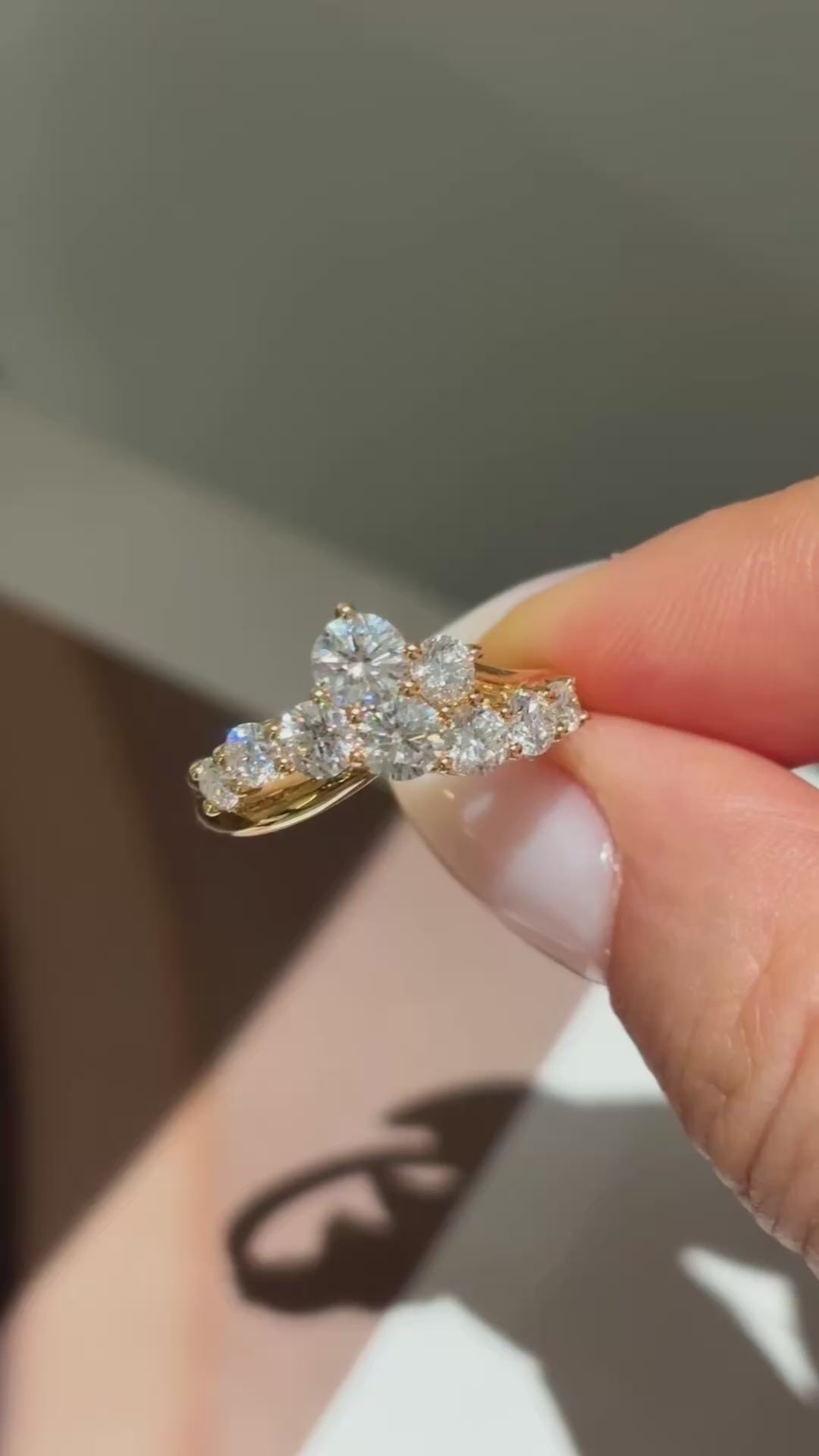 Cluster Lab Grown Diamond V-Shaped Engagement Ring |Cascading Round Lab Created  | 18K Gold