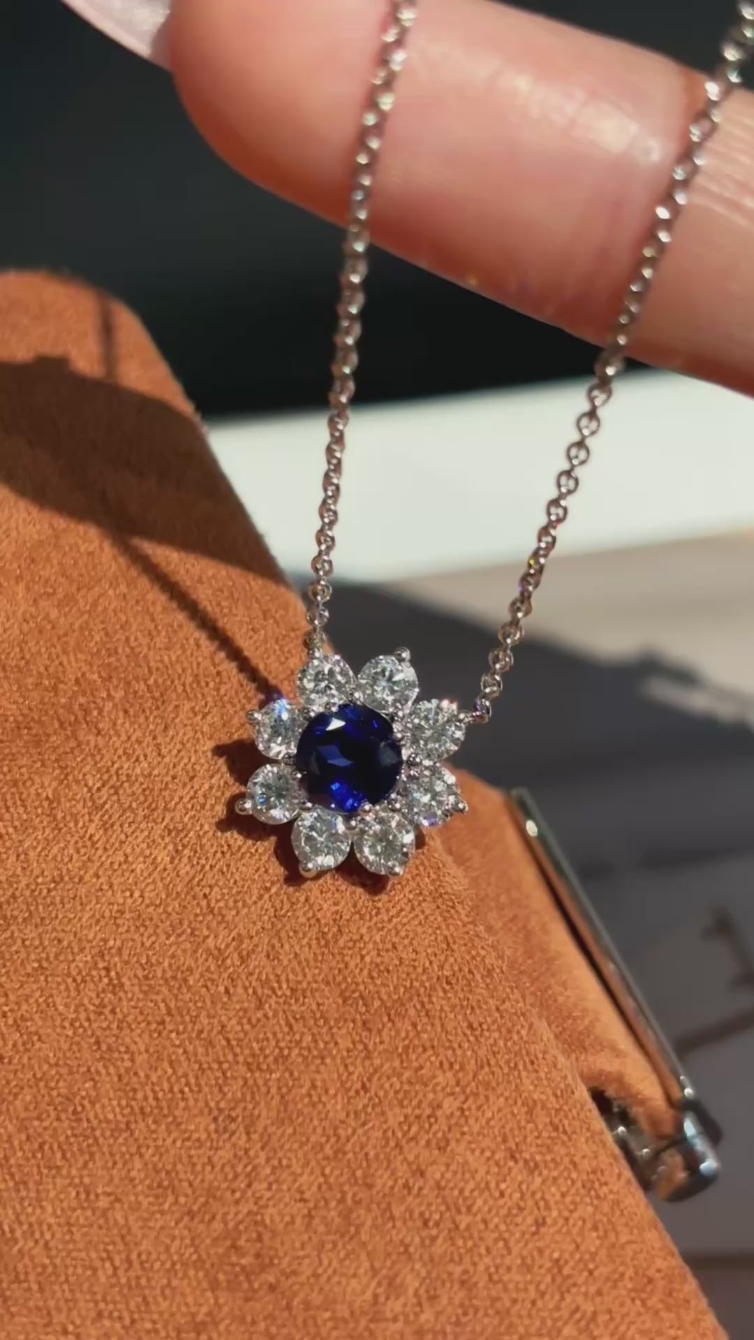 Lab Grown Sapphire Floral Pendant Necklace  |  Everyday Elegance & Timeless Gifting | Platinum