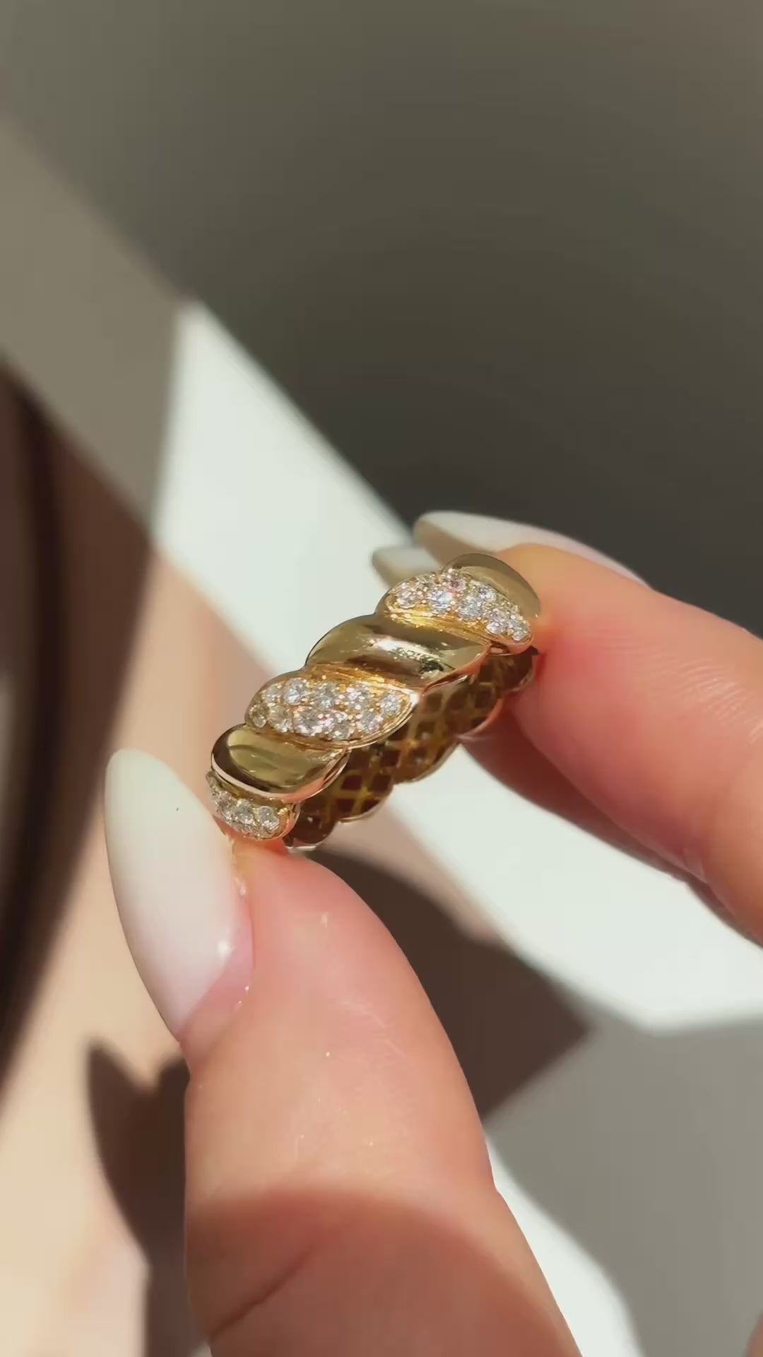 Textured Twist Lab Created Diamond Band | Pave Cluster Stackable | 18K Gold