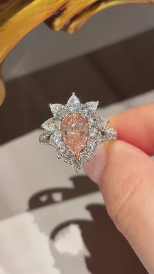 Luxe Blush Pink Diamond Starburst Statement Ring | Sparkling Floral Halo Design | 18K  Gold