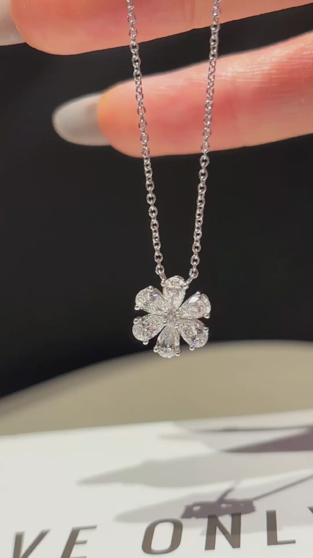 Floral Lab Grown Diamond Necklace | Pear & Round Cut Flower Design | Platinum