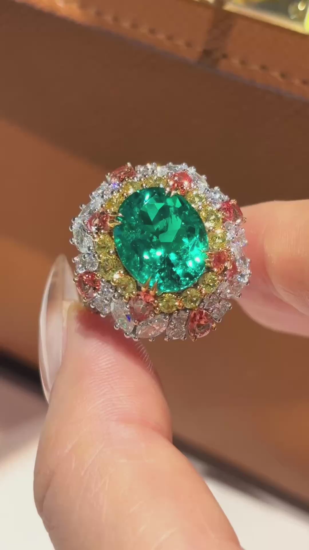 Vivid Green Paraiba Tourmaline Cluster Ring with Multi-Color Sapphires & Diamonds