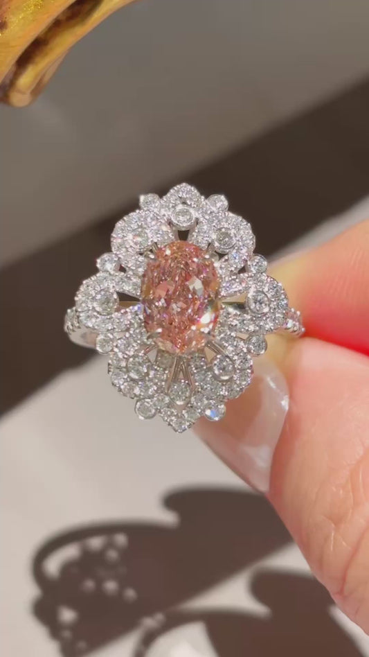 1.63ct 3.71g Royal Halo Oval Cut Fancy Pink Lab Grown Diamond Ring
