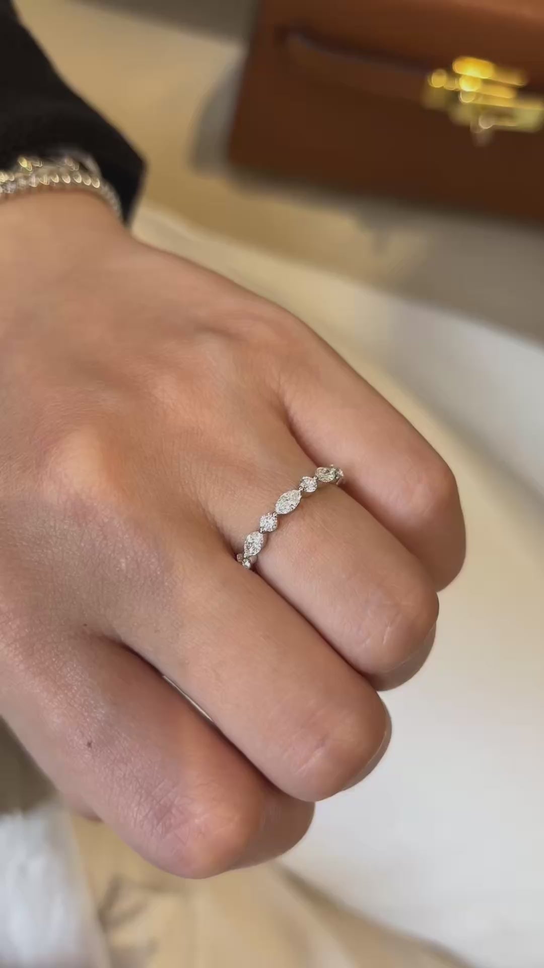Lab Grown Diamond Alternating Wedding Band  | Stackable Bridal Sparkle | 18K