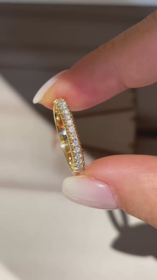 Half Eternity Half Bezel Set Lab Grown Diamond Band | Thin & Dainty | 18K Yellow Gold