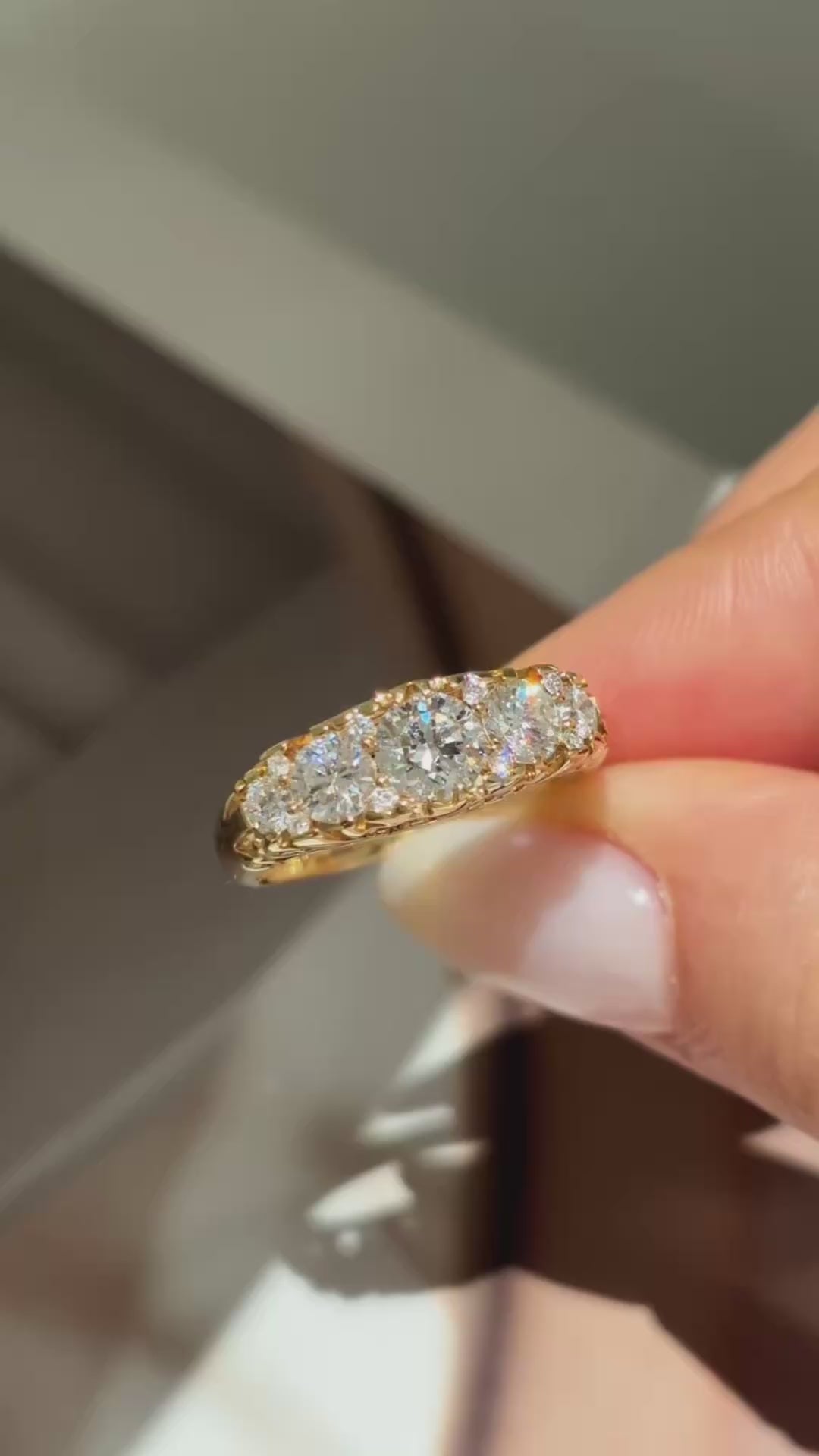 Vintage Filigree Band | Graduated Cluster Round Lab Grown Diamond Half Eternity Wedding  Ring | 18K Gold